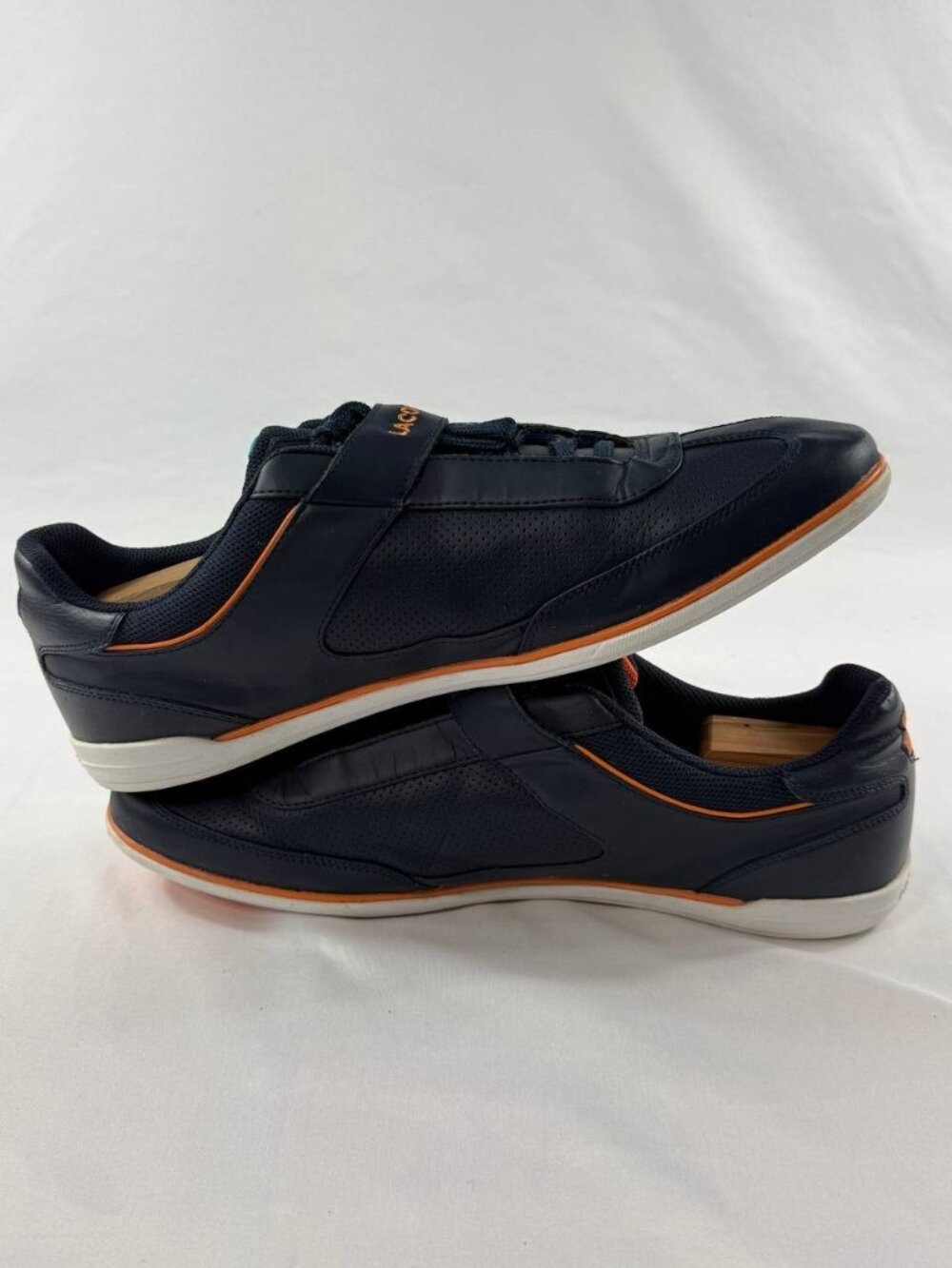 Lacoste Sport Sneakers Mens 12 Blue Orange Leather Strap Casual Shoes